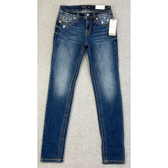 NEW Miss Me Jeans Skinny Heaven Women's Size 26 Mid Rise Stretch Blue Denim - Picture 1 of 14